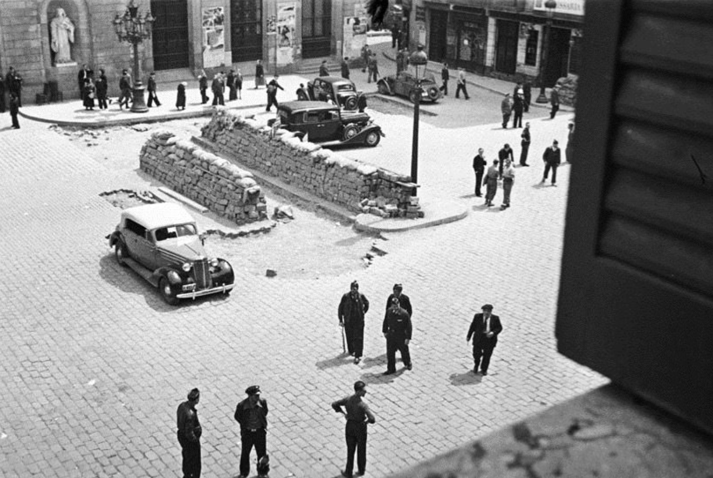Barricades on the streets of Barcelona during the events, May 3. 1937 